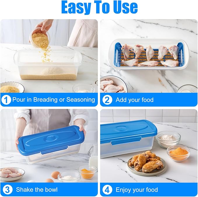 Batter Bowl with Lid, 2-Pack Fish Batter Shaker, Better Breader Shaker Bowl with Breading Shaker Tray, Batter Bowl with Lids Shaker for Frying Chicken Wings Fish Onion Rings Veggies