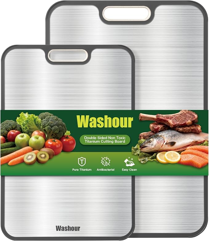 Non Toxic Titanium Cutting Board for Kitchen, Food Grade Titanium Cutting Boards 2 in 1 Double Sides, Non Slip Cutting Mat (18”×16” + 16”×11”)
