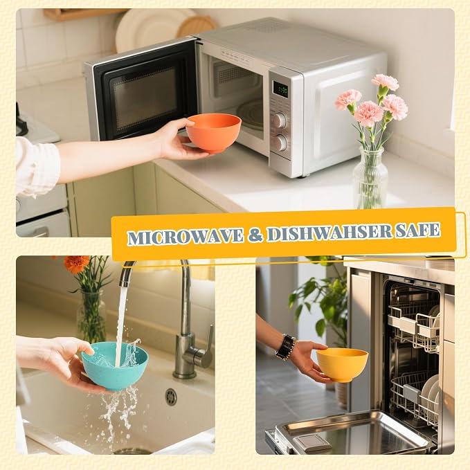 Wheat Straw Small Bowls, Unbreakable Dessert Bowls 8 PCS, 10 OZ Small Plastic Bowl for Kitchen, Microwave & Dishwasher Safe Mini Bowl for Snack, Ice Cream, Yogurt,Portion Control(Multi)