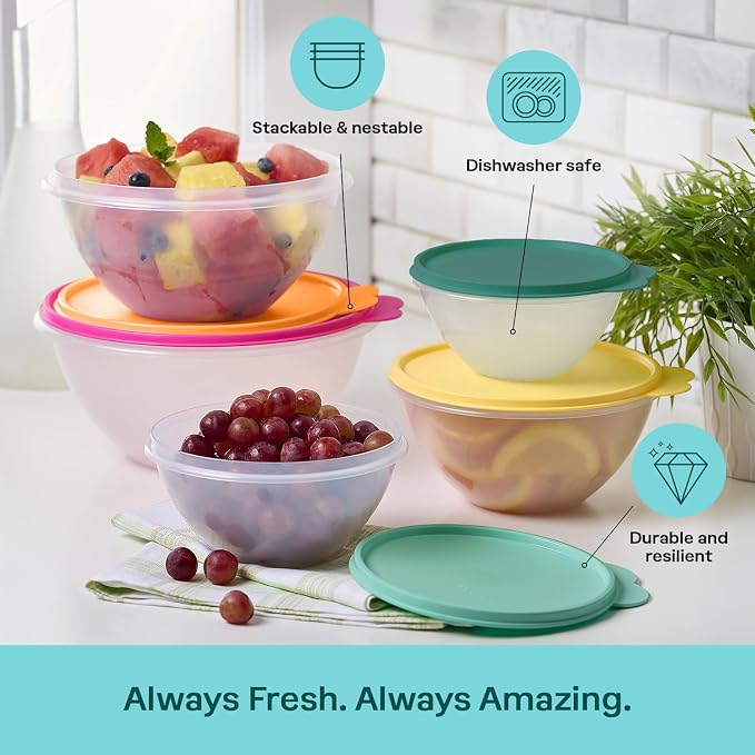 Tupperware Wonderlier 10-Piece Fauna Set (5 Bowls + 5 Lids) | Plastic Food Storage Mixing Bowl with Secure Lids, BPA Free Materials, & Dishwasher-Safe for Kitchen Storage or Meal Prep