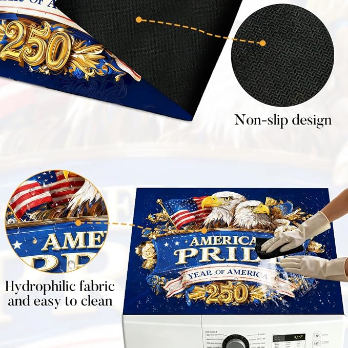 Patriotic Eagle Washer Dryer Cover Mat 28.35x20.47 in | Heat Resistant Cooktop Protector Mat with Non-Slip Backing, Scratch Protection and Countertop Drying Mat.