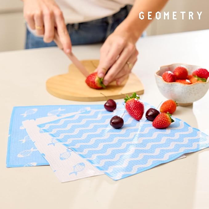 GEOMETRY Dishcloth – Spring & Summer Collection – Quick-Dry, Ultra-Absorbent, Reusable Microfiber Kitchen Towels for Drying & Cleaning - Summer Line - 6 Pieces
