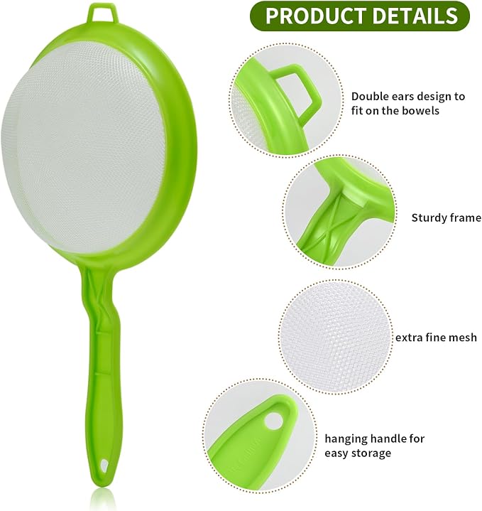 Luckyiren Kefir Strainer Set, 2-Size Plastic Non-Metal Sieve with Fine Mesh | 6.3" & 3.9" Diameter Double-size for Kefir Grains, Milk Kefir, Water Kefir & Kombucha - Durable, Food Grade & Easy Clean