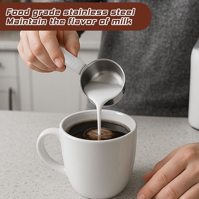 2 Pcs 1/4 Cup Stainless Steel Measuring Cup, 60 ml 2 oz Stainless Steel Measuring Cups Metal Coffee Scoop Cat Food Scoops for Wet and Dry Ingredients Cooking Baking Kitchen, Dishwasher Safe
