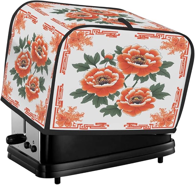 2 Slice Toaster Cover Red Peony Flowers Toaster Covers Two Slice Wide Slot Waterproof and Dustproof Covers for Wide Slot Toasters and Small Appliances Kitchen Decor Gifts