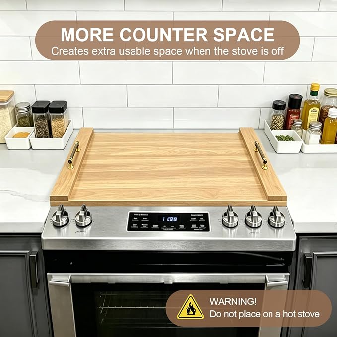 Noodle Board Stove Cover w/Handles, for Gas & Electric Stoves | Expands counter space, multi-use sink cover & tray, farmhouse decor, anti-crack build, for home kitchens & RVs