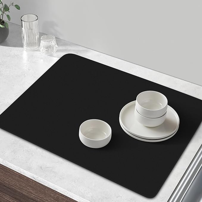 Coffee Mat Super Absorbent Dish Drying Mat Coffee Bar Mat 18"x 36", Black | Match with Coffee Machine Accessories Large Drying Mats for Kitchen Counter