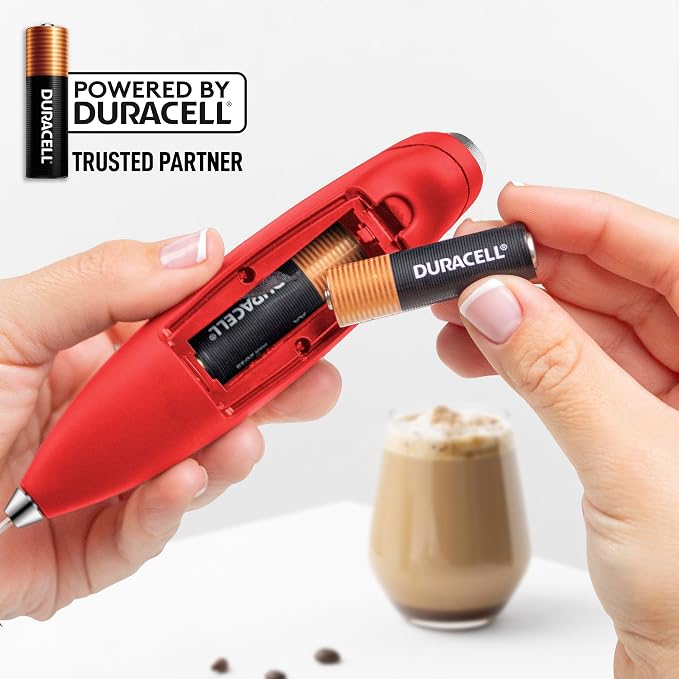 Zulay Kitchen Powerful Milk Frother Wand With Duracell Batteries - Ultra Fast Handheld Drink Mixer - Electric Whisk Foam Maker for Coffee, Lattes, Cappuccino & Matcha - Double Whisk - Red