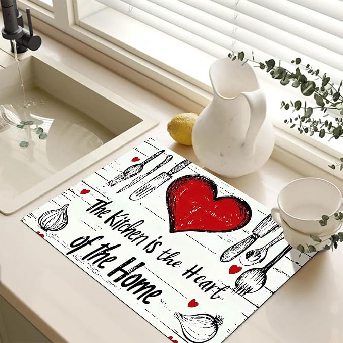HOMETITUTE Heart Stove Top Cover 28x20 Rustic Diatomite Heat Resistant Mat