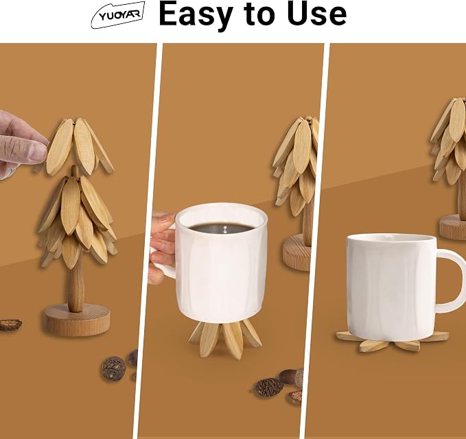Yuoyar Wooden Tree-Shaped Coasters Set for Coffee Table, Kitchen