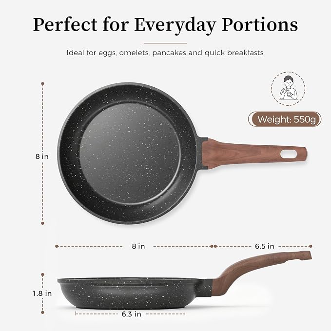 YASHE 8 Inch Granite Nonstick Frying Pan for Induction & All Stovetops | PFOA/PFOS Free Scratch Resistant with Stay-Cool Handle Cooking Skillet Pan Non-Toxic Omelette Pan