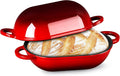 TeamFar Enameled Cast Iron Bread Loaf Pan, 2 QT Oval Dutch Oven with Lid | for Sourdough Bread Baking, Enameled Meatloaf Loaf Baking Pan with Lid, Even Heat Distribution & Self-Basting, Red