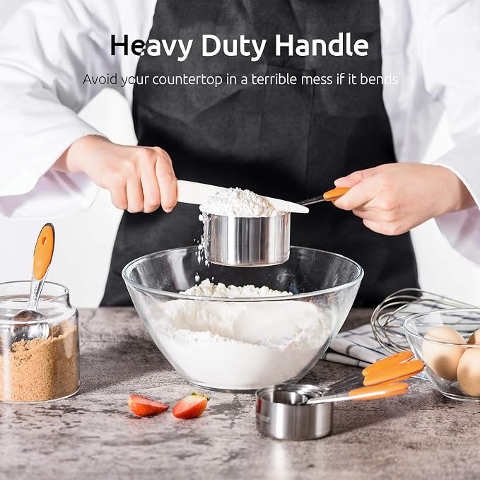 U-Taste Measuring Cups Spoons Set, 18/8 Stainless Steel, 10Pcs, Orange | Upgraded Thickened Handle, Reinforced Welded Joints, Nested Stackable Design, Metal Measure Set for Kitchen Baking Cooking