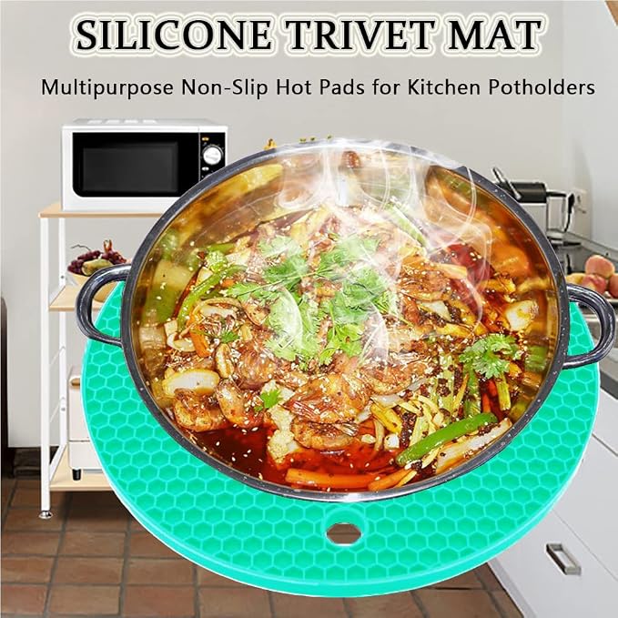 Silicone Trivet Pot Mat, Silicone Pot Holders for Hot Pan and Pot Pads. Heat Resistant Counter Mats for Tables Placemats,Countertops, Spoon Rest and Large Coasters (4Pack Mint Green)