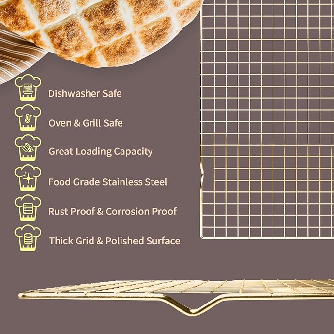 Cooling Rack for Cooking and Baking, 16" x 10" Wire Rack, Gold | Thick Wire Rack, Oven & Dishwasher Safe, for Roasting, Grilling, Drying, Fits Half Sheet Pan