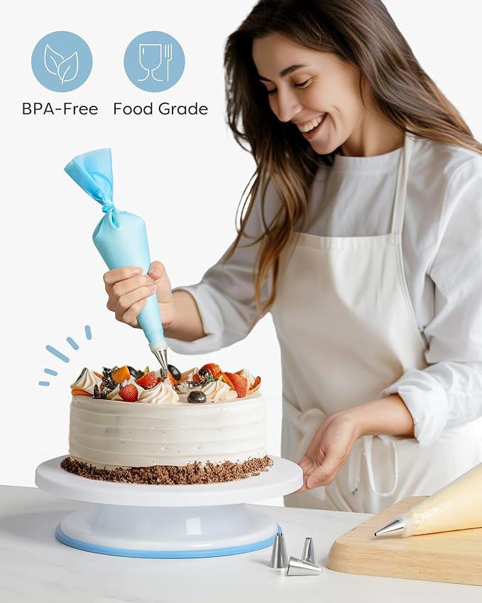 Kootek 71 Cake Decorating Kit Baking Supplies Tools for Beginners & Pros | Cake Stand Turntable, Icing Piping Tips, Disposable Reusable Pastry Bag, Spatulas, Video Tutorial, Pattern Chart