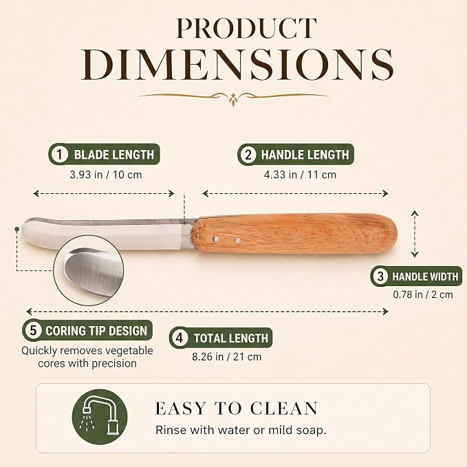 Vegetable Corer Tool, Zucchini & Eggplant Corer, Stainless Steel Blade | Stainless Steel vegetable corer tool with Wooden Handle for easy coring of zucchini, eggplant, kousa, squash, pepper