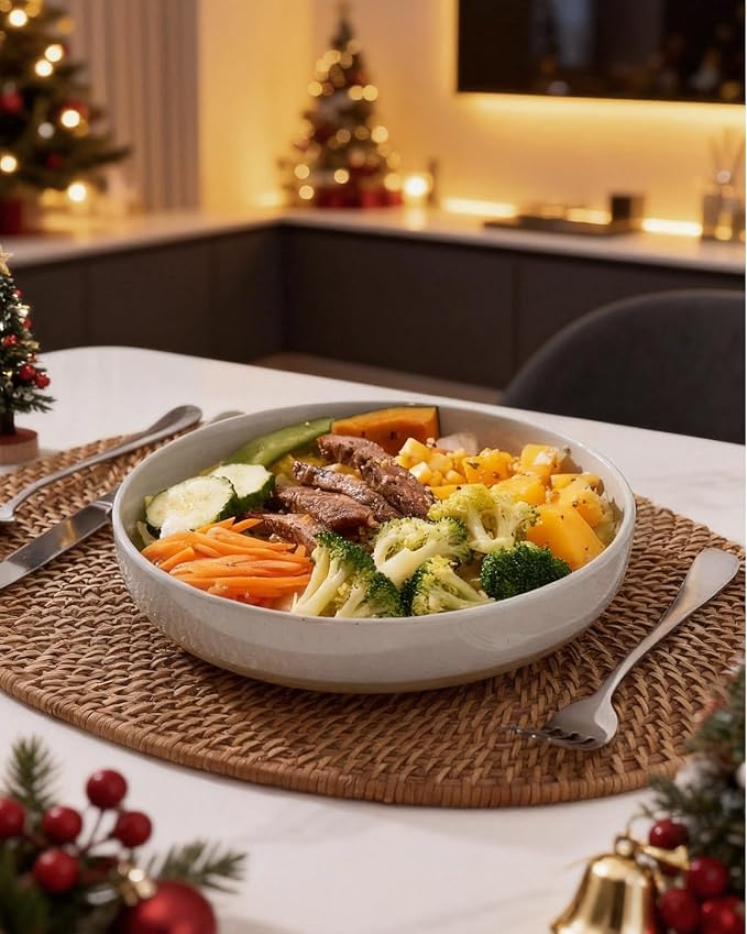 famiware Milkyway 33 oz Pasta Bowls Set of 6, Light Gray | Scratch-Resistant Stoneware Salad Bowls, Stackable, Dishwasher & Microwave Safe, Lead-Fre