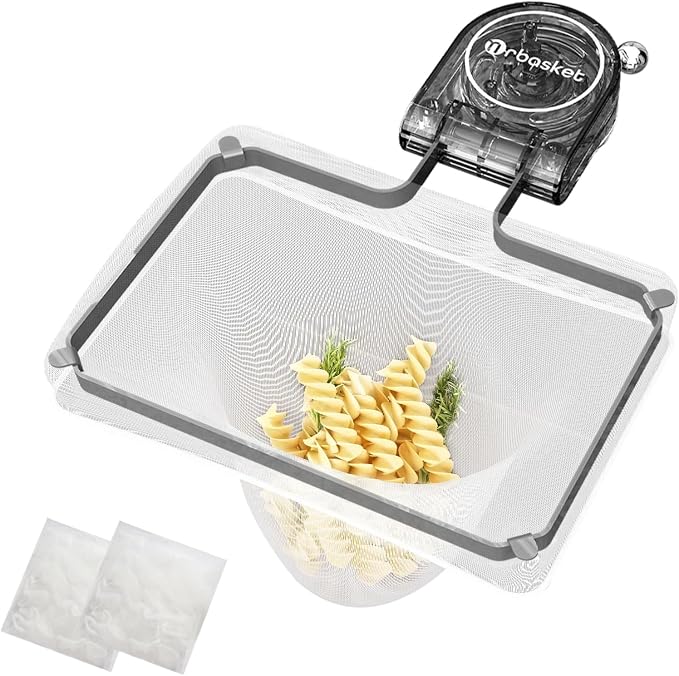 Kitchen Sink Strainer with 100 PCS Filter Mesh Bag, Food Waste Filter Basket, Suction Cup Folding Washing Vegetables and Fruits Drying Bag Holder(Grey)