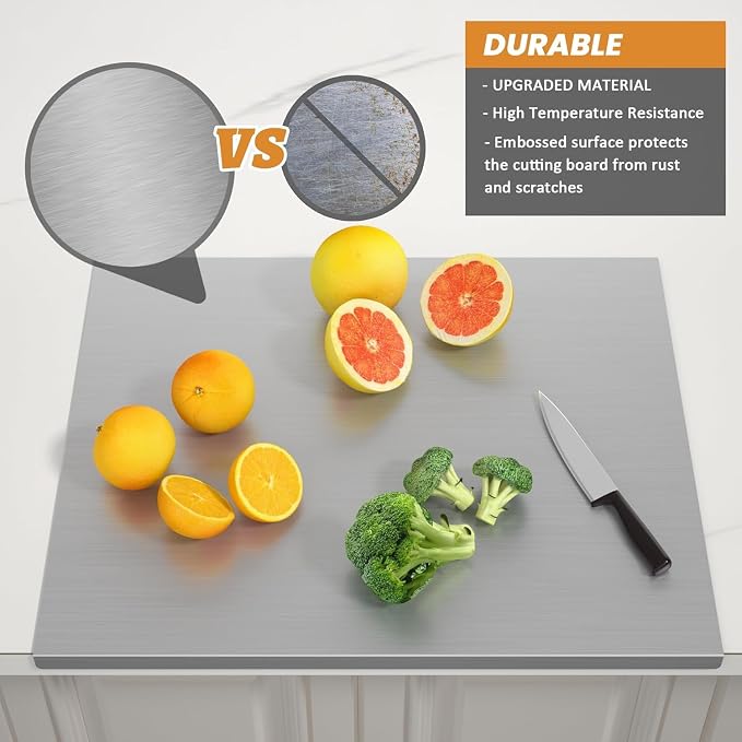 Stainless Steel Cutting Board, 15.7 x 11.8 Inch Chopping Boards with Lip for Kitchen, Heavy Duty Metal Cutting Boards for Meat Vegetables & Bread, Stove Top Pastry Board(40 x 30 cm)