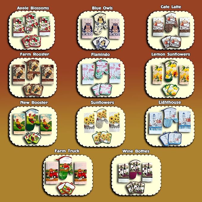 Bright Sunflower5 Piece Kitchen Towel Set | Kitchen Towel Set with 2 Decorative Dish Towels (25 X15), 1 Oven Mitt (11 X 7) and 2 Potholders (6.5 X 6.5)