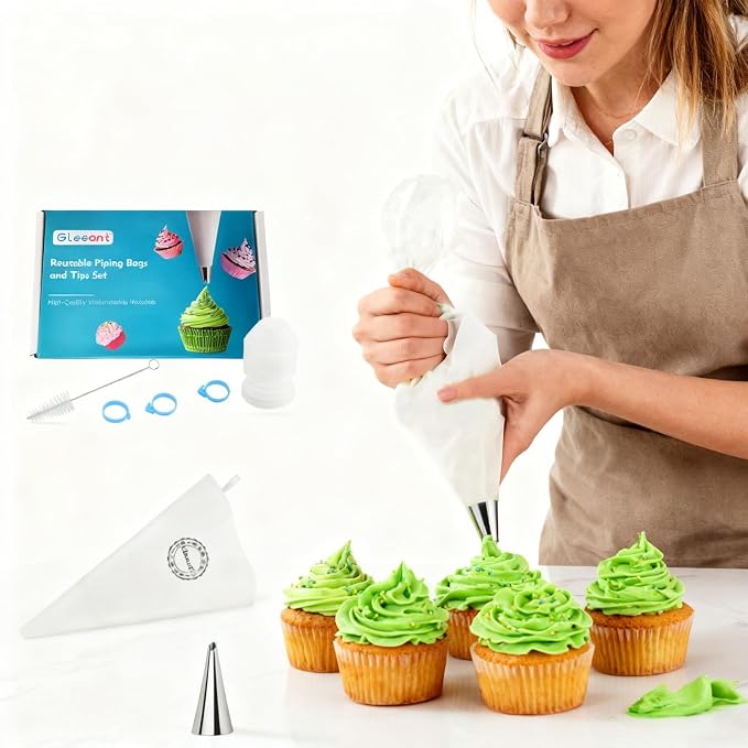 Reusable Piping Bags and Tips Set- GleeAnt Frosting Piping Kit for Baking 6pcs Large Stainless Icing Tips for Cake Decorating- 16inch Pastry Bags,Coupler I Professional Cupcake Kit (11)