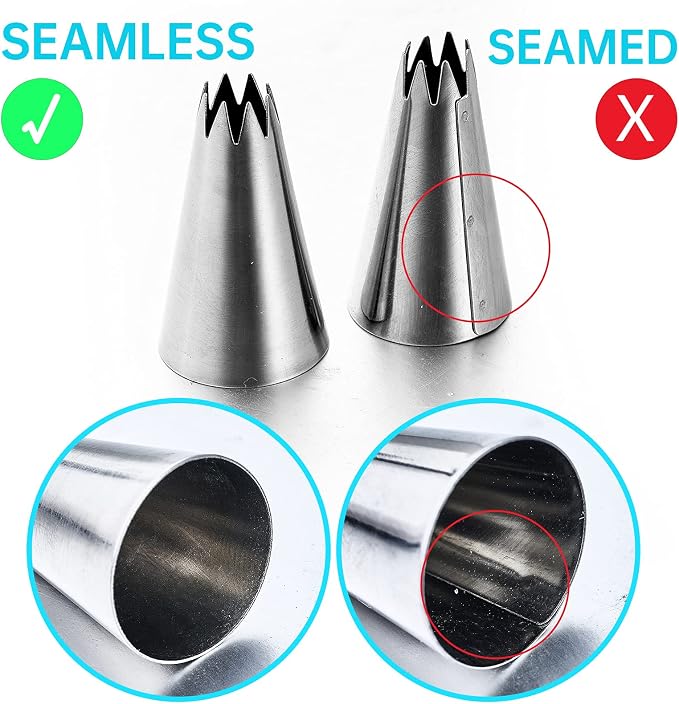 8Pcs Large Piping Tips Set,Stainless Steel Icing Tips with 10 Disposable Pastry Bags for Cake Decorating