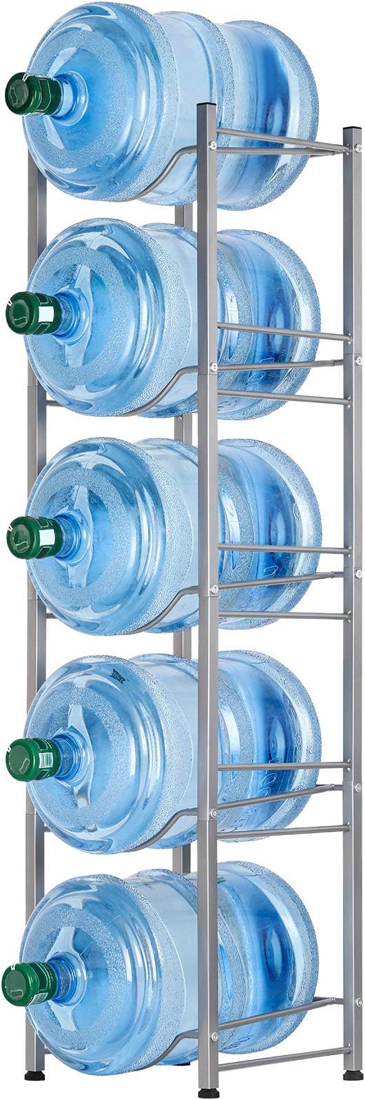 LIANTRAL 5-Tier Water Cooler Jug Rack, 5 Gallon Bottle Storage, Detachable Heavy Duty Holder for Home, Office (Silver) | 5-Tier Silver,Heavy-Duty Steel,Rustproof,Easy Assembly,Floor Protection,Save Space, Detachable,Perfect for Home, Kitchen