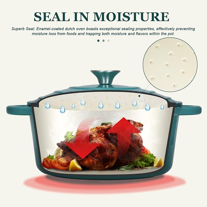 Overmont Enameled Cast Iron Dutch Oven - 4.5QT Pot with Lid Cookbook & Cotton Potholders - Heavy-Duty Cookware for Braising, Stews, Roasting, Sourdough Baking bottle green