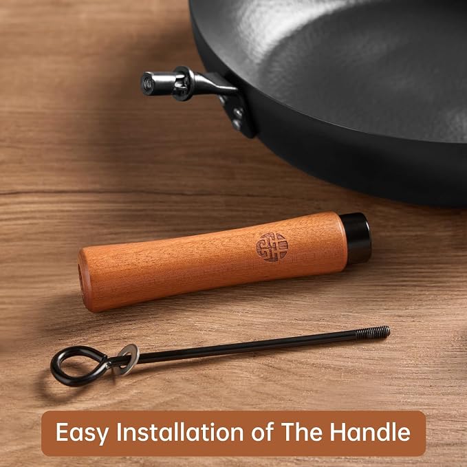 WANGYUANJI 11 Inch Carbon Steel Skillet with Lid-Flat Bottom Frying Pan for Searing & Browning,Nitrided Iron Sauté Pan with Removable Handle-Induction Compatible (No Coating,Cooks Crispier&Juicier)