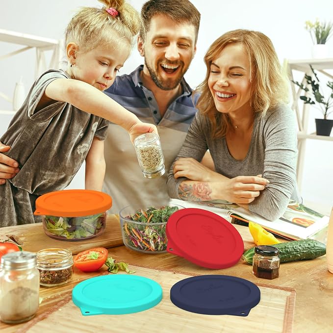 SOPHICO 4 Cup Silicone Lids Replacement for Pyrex & Anchor Hocking 7201-PC | Food Grade Silicone, Leakproof、Airtight Lids, Dishwasher Microwave Safe