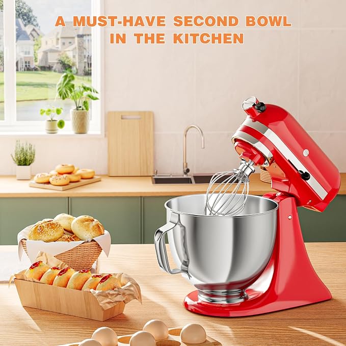 5 QT Stainless Steel Mixer Bowl for KITCHENAID TILT-HEAD 4.5-5 Qt Mixer | Anti-slip handle & Prominent Clasp, Food-Grade, Stainless Steel Polished