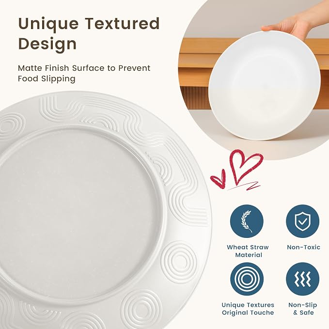 Wheat Straw Dinnerware Sets - 16 PCS Unbreakable Dinner Plates,Dessert Plates,Cereal Bowls,Drinking Cups,Dishes Sets for 4，Reusable Dishwasher & Microwave Safe for Kitchen - White