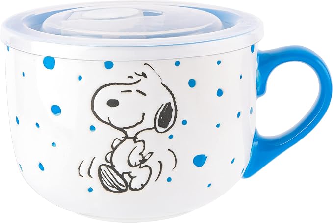 Peanuts Freckled Joy Soup Bowls 23 oz Stoneware with Clear Lids 4 Pack Assorted Colors Kitchen Food Storage