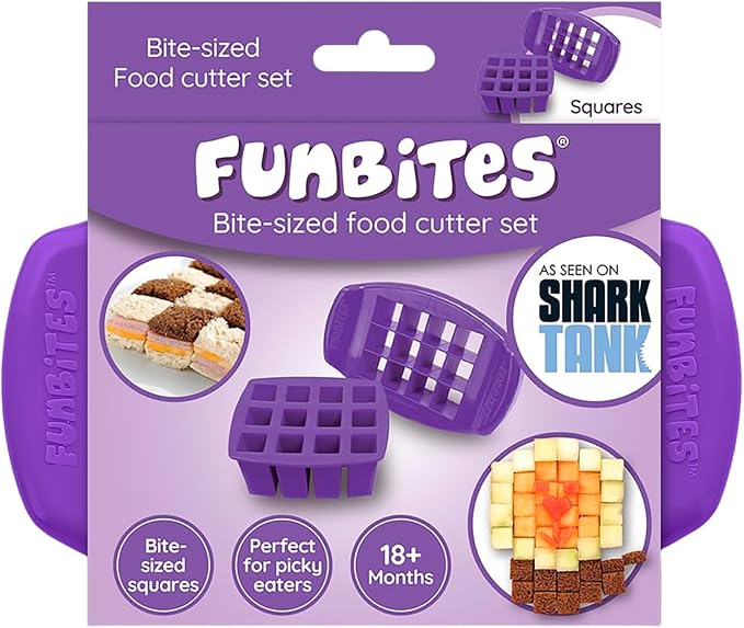Sandwich Cutter for Kids Lunch, Crustless Bento 2-Pc Set, 1 Pack | Purple Squares food cutter for toddlers, bite-size uncrustable shapes, bento lunch accessory, BPA-free, dishwasher safe