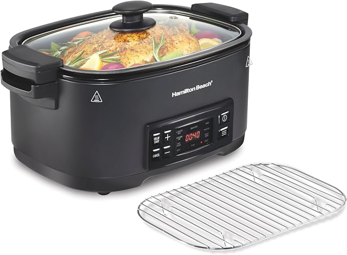 Hamilton Beach 9-in-1 6 Quart Programmable Slow Cooker | Sear, Brown, Rice, Steam, Sauté, Roast, Delay Start & Keep Warm Functions | Nonstick PFAS-Free Dishwasher Safe Crock | Black
