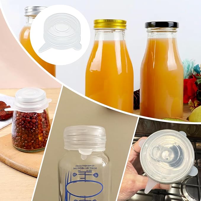 LANIAKEA 50PCS Small Silicone Stretch Lids 2 Inch Reusable Silicone Jar Cover lids to Fit 2 Inch to 2.7 Inch Expandable Food Storage Covers for Milk Bottles, Yogurt Jars, Cans Lids Small