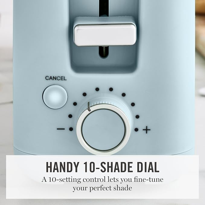 Martha Stewart 2 Slice Long Slot Toaster, Extra Wide, Sky Blue | 10 Shade Settings, 10” Wide Slot, Sourdough, Bagels, Artisan Bread & Waffles, Smart Centering, Removable Crumb Tray