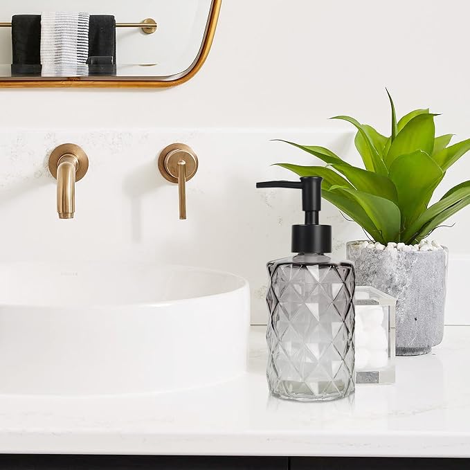Topsky Glass Soap Dispenser with Plastic Pump, 330ml Liquid Hand Soap Dispenser, Rustproof Pump for Kitchen & Bathroom, Great for Lotions, Essential Oil, Liquid Soaps,Gradient Black