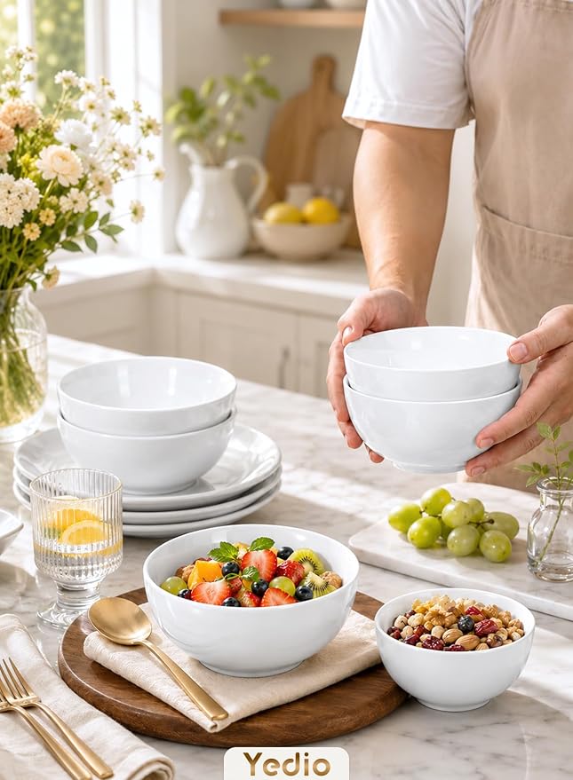 Small Bowls Set, White Ceramic Bowls of 6, 10 oz Porcelain Bowl for Kitchen Dessert Rice Side Dish Snack Soup Fruits Cereal Ice Cream, Microwave Dishwasher Freezer Oven Safe Easy Clean Stackable | Porcelain Bowls, Portion Control, for Soup Cereal Ice C...