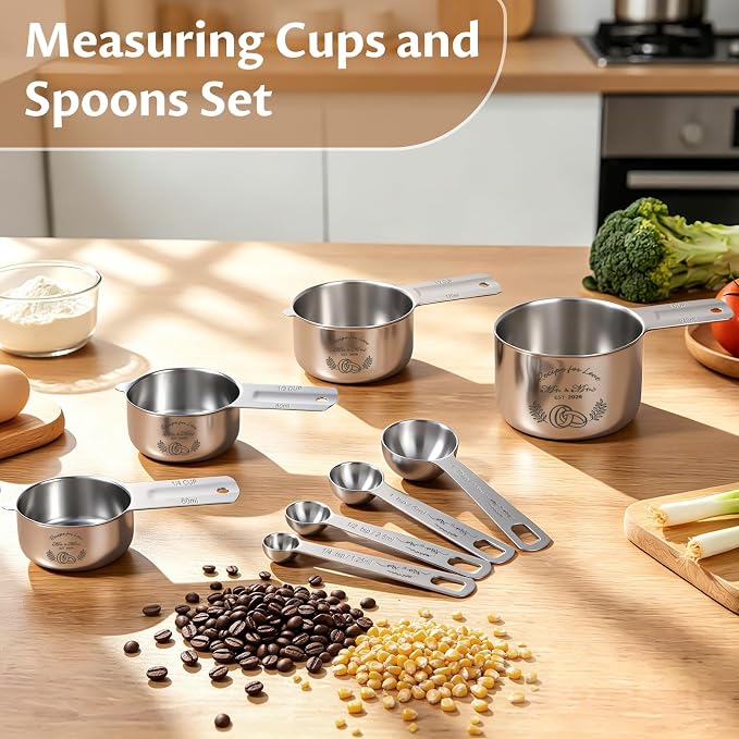 Wedding Gifts for Couples 2026, Bridal Shower Gifts for Bride to Be, Engagement Gift for Newlyweds, Bride Gift, Mr and Mrs Measuring Cups and Spoons Set with Dish Towel