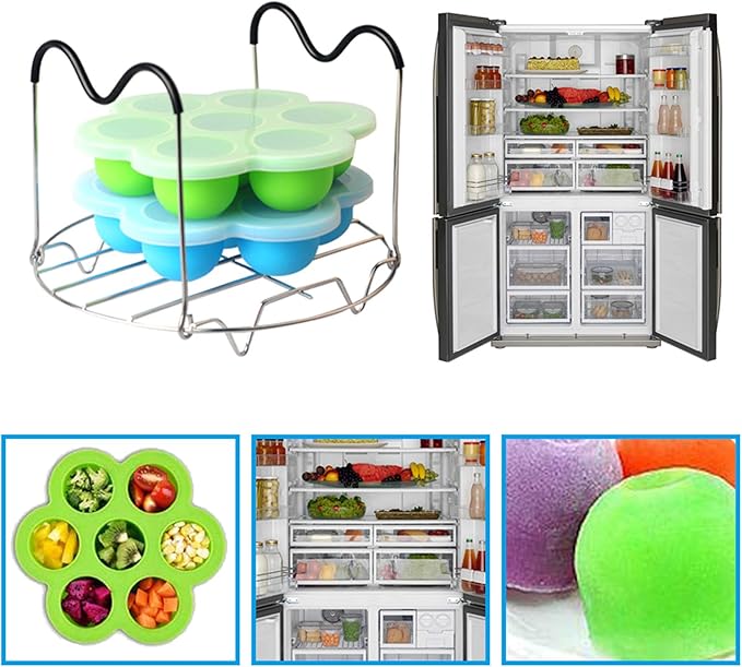 Silicone Egg Bites Mold Set of 4, Steamer Rack with Heat resistant Handle | and Spoon,Reusable Sous Vide Egg Poacher with Lid Fits Instant Pot 5,6,8 qt Pressure Cooker