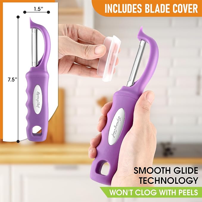 Spring Chef Swivel Vegetable Peeler for Kitchen w/Ergonomic Handle, Orchid | Premium Potato Peeler w/ Ultra Sharp Stainless Steel Blades, Multifunctional Veggie Peeler for Apple, Carrot, Cucumber, Fruit