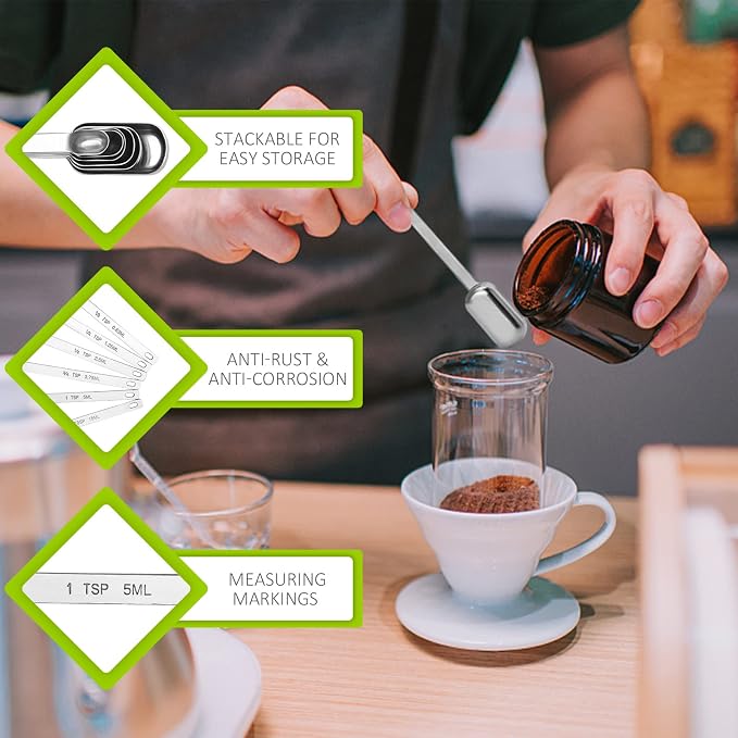 5PCS 1TSP(5ML) Measuring Spoon, Stainless Steel Long Handle Teaspoons | High Precision, Food-Grade Stainless Steel, ‌Rust-Free, Dishwasher-Safe, Easy-Read Markings, Multi-Purpose, Sturdy & Durable