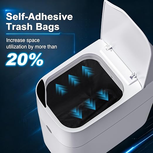 funest Bathroom Trash Can, Automatic Bagging Garbage Can, 3.5 Gallon Slim Smart Small Plastic Trash Bin, Narrow Motion Sensor Trash Can for Bedroom, Office White