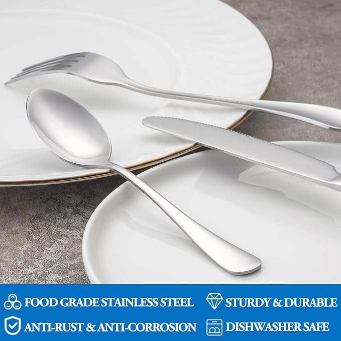 24 Pcs Forks and Spoons Silverware Set,Food Grade Stainless Steel Flatware Cutlery Set for Home,Kitchen and Restaurant,Mirror Polished,Dishwasher Safe-12 Dinner Fork(8 inch) and 12 Teaspoon(6.5 inch)