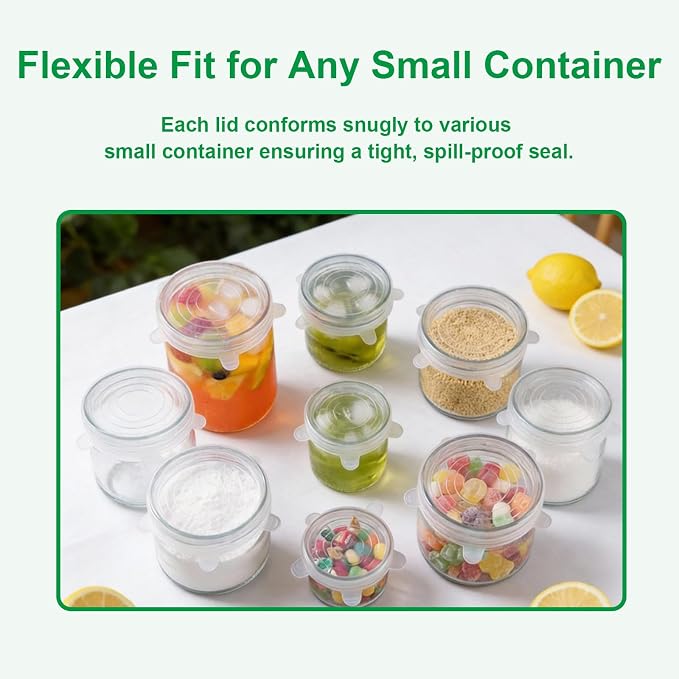 Small Silicone Stretch Lids – 6 Pack Reusable Food Covers,Flexible Silicone for Bowls, Containers, Fruits – Airtight & Leakproof Seal for Kitchen Storage (Transparent)