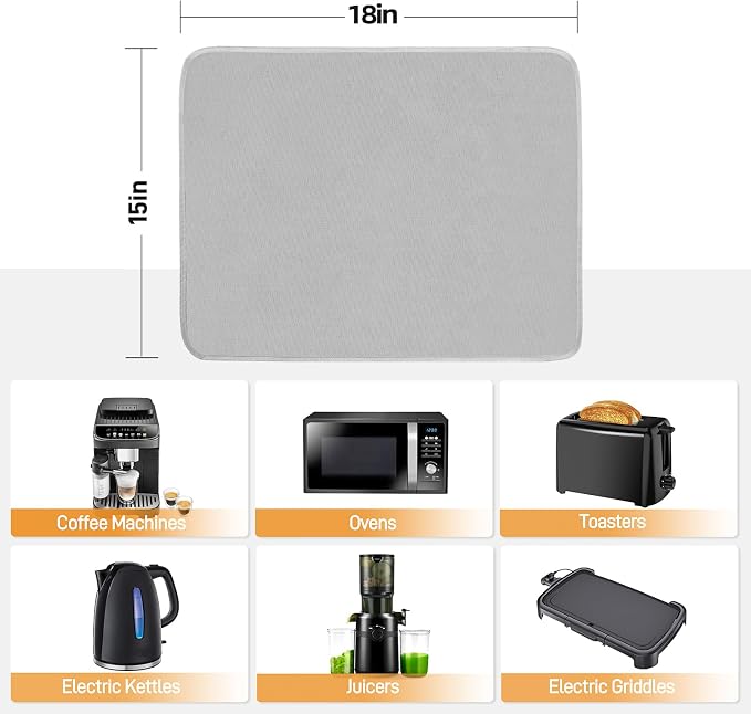 2 PCS Heat Resistant Mats for Countertop Air Fryer, 18x15in, Grey | 1022 ℉ Fireproof mat, air fryer accessories for ninja, cosori, waterproof hot pads for kitchen toaster, oven, coffee maker