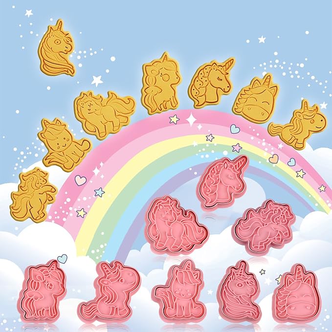 8 Piece Unicorn Cookie Cutters With Plunger Stamps Set, Biscuit Molds | Different Shapes Unicorn Shape Embossing Cookie Stamp With Unicorn Head For Biscuit Fondant Cheese Baking