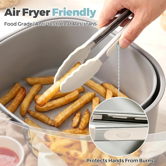 Small Cooking Tongs 7 inch Mini Serving Tongs with Silicone Tips, Set of 3 (Black + Grey + White)